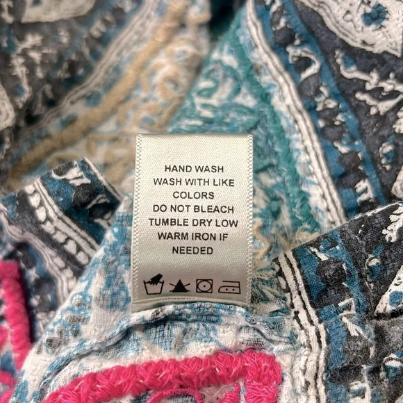 John Mark Boho Embroidered Floral 3/4 Sleeve Peasant Tunic Top Turquoise Small - Picture 12 of 15